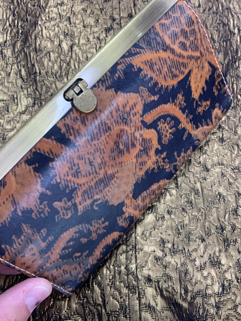 Patricia Nash Navy and Rust Floral Frame Wallet